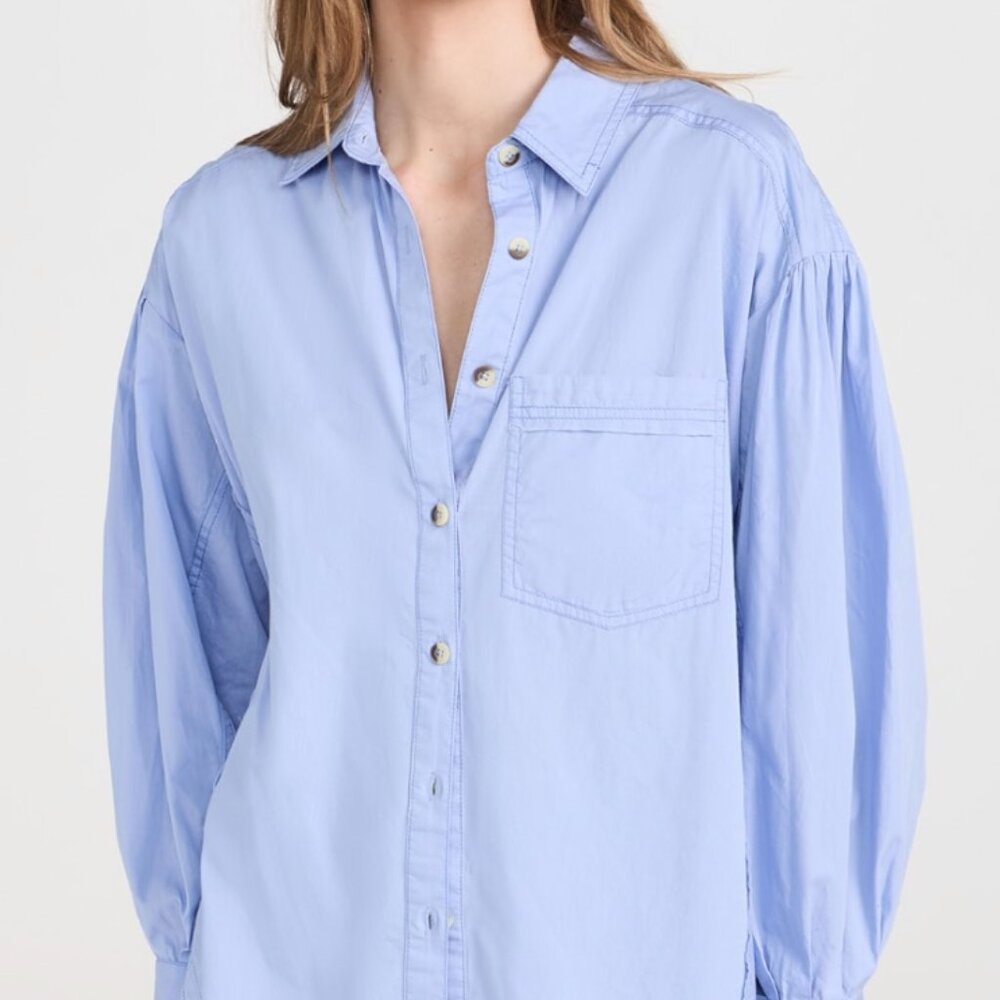 NWOT Free People We The Free Happy Hour Solid Poplin Top Women's Size S Blue